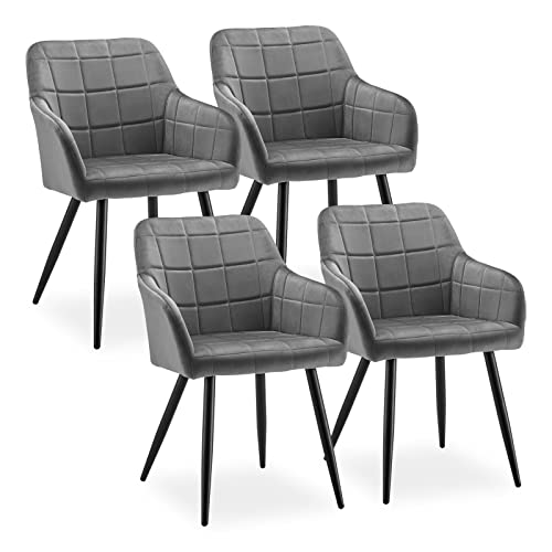 CLIPOP Esszimmerstühle 4er Set Stühle mit Armlehne, Samt Bezug, Esszimmerstuhl Küchenstuhl Polsterstuhl, Stühle für Esszimmer (Samt Grau, 4er Set) von CLIPOP