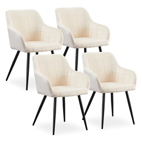 CLIPOP Esszimmerstühle 4er Set Stühle mit Armlehne, Samt Bezug, Esszimmerstuhl Küchenstuhl Polsterstuhl, Stühle für Esszimmer (Samt Beige, 4er Set) von CLIPOP