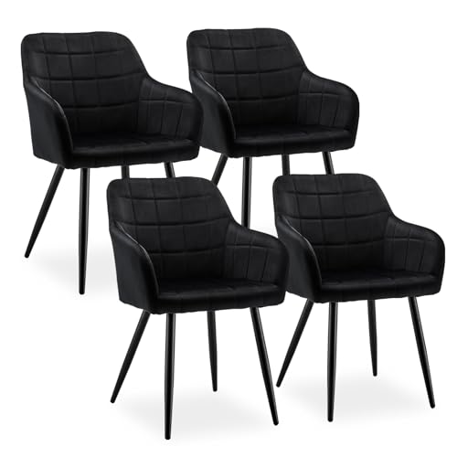 CLIPOP Esszimmerstühle 4er Set Stühle mit Armlehne, Samt Bezug, Esszimmerstuhl Küchenstuhl Polsterstuhl, Stühle für Esszimmer (Samt Schwarz, 4er Set) von CLIPOP
