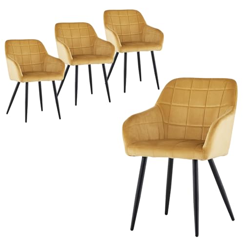 CLIPOP Esszimmerstühle 4er Set Stühle mit Armlehne, Samt Bezug, Esszimmerstuhl Küchenstuhl Polsterstuhl, Stühle für Esszimmer (4, Samt Gelb) von CLIPOP