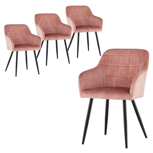 CLIPOP Esszimmerstühle 4er Set Stühle mit Armlehne, Samt Bezug, Esszimmerstuhl Küchenstuhl Polsterstuhl, Stühle für Esszimmer (4, Samt Rosa) von CLIPOP