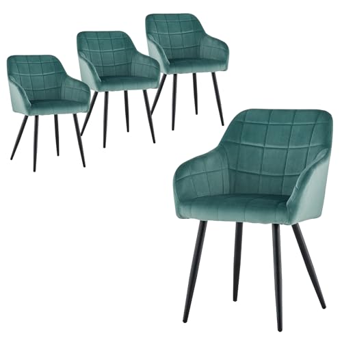 CLIPOP Esszimmerstühle 4er Set Stühle mit Armlehne, Samt Bezug, Esszimmerstuhl Küchenstuhl Polsterstuhl, Stühle für Esszimmer (4, Samt Turkis) von CLIPOP