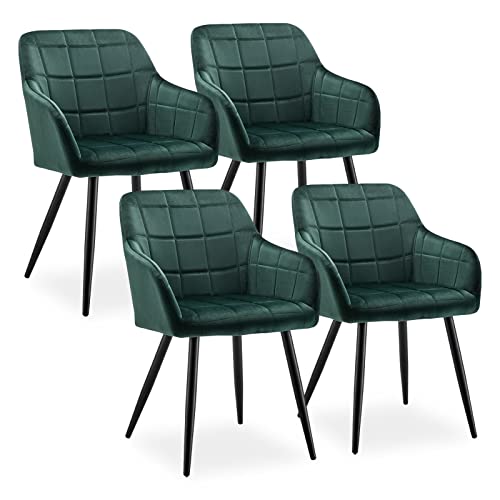CLIPOP Esszimmerstühle 4er Set Stühle mit Armlehne, Samt Bezug, Esszimmerstuhl Küchenstuhl Polsterstuhl, Stühle für Esszimmer (Samt Grün, 4er Set) von CLIPOP