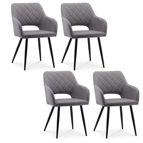 CLIPOP Esszimmerstühle, 4er Set, Polsterstühle mit Armlehnen, Metallbeine, Leinen Bezug, Leinen Helllgrau, bis 150 kg belastbar, für Arbeitszimmer, Wohnzimmer, Schlafzimmer (4er, Leinen Hellgrau) von CLIPOP