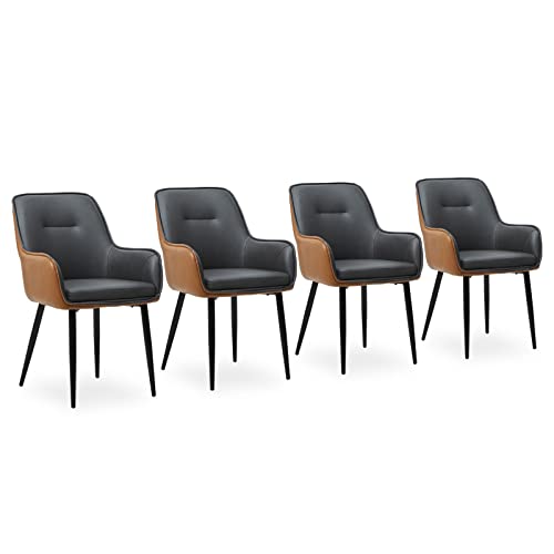 CLIPOP Esszimmerstühle 4er Set mit Armlehne Kunstleder Gepolstert Küchenstuhl,Akzent Sessel Esszimmerstuhl Colorblock Loungesessel Wohnzimmer Empfangstühle für Esszimmer Küche,Grau-Braun von CLIPOP