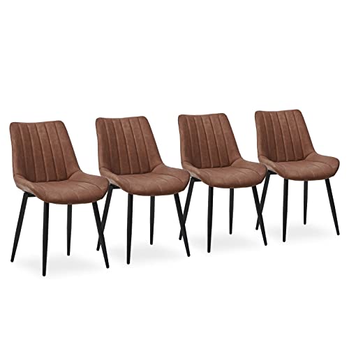 CLIPOP Esszimmerstühle 4er Set mit Metallbeinen, Küchen Stühle für Esszimmer Büro Restaurant (Kunstleder Braun, 4er Essstühle) von CLIPOP