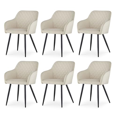CLIPOP Esszimmerstühle 6er Set, Küchenstuhl Leinen Bezug Wohnzimmerstuhl Polsterstuhl mit Armlehne Metallbeine Polstersessel Stuhl für Esszimmer Wohnzimmer Küche (6, Leinen Beige) von CLIPOP