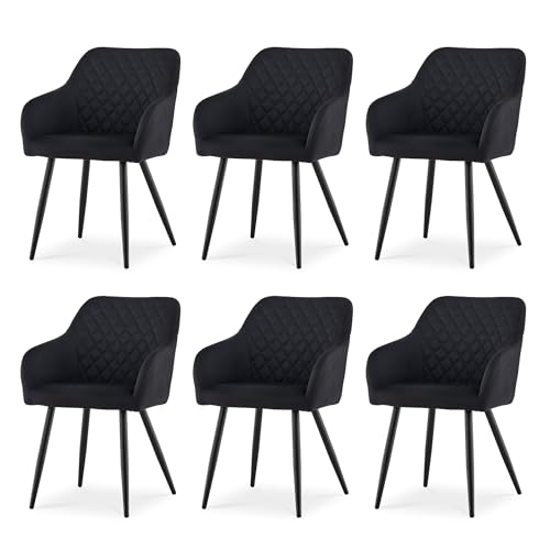 CLIPOP Esszimmerstühle 6er Set, Küchenstuhl Leinen Bezug Wohnzimmerstuhl Polsterstuhl mit Armlehne Metallbeine Polstersessel Stuhl für Esszimmer Wohnzimmer Küche (6, Leinen Schwarz) von CLIPOP