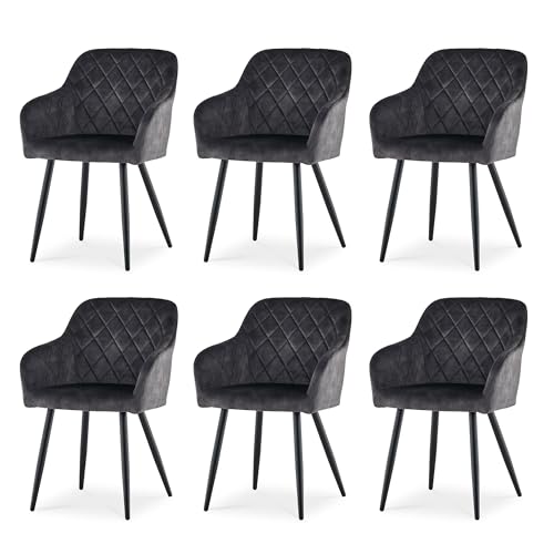 CLIPOP Esszimmerstühle 6er Set, Küchenstuhl Samt Bezug Wohnzimmerstuhl Polsterstuhl mit Armlehne Metallbeine Polstersessel Stuhl für Esszimmer Wohnzimmer Küche (6, Samt Kohlenstoffgrau) von CLIPOP