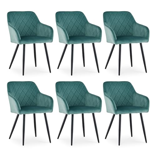 CLIPOP Esszimmerstühle 6er Set, Küchenstuhl Samt Bezug Wohnzimmerstuhl Polsterstuhl mit Armlehne Metallbeine Polstersessel Stuhl für Esszimmer Wohnzimmer Küche (6, Samt Turkis) von CLIPOP