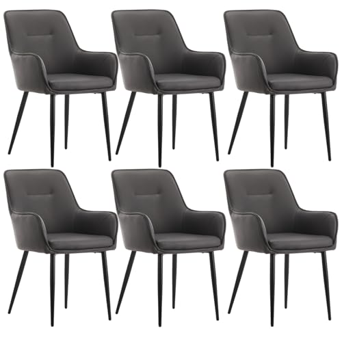 CLIPOP Esszimmerstühle 6er Set Kunstleder Gepolstert Küchenstuhl mit Armlehne,Sessel Esszimmerstuhl Loungesessel Wohnzimmer Empfangstühle für Esszimmer Küche von CLIPOP