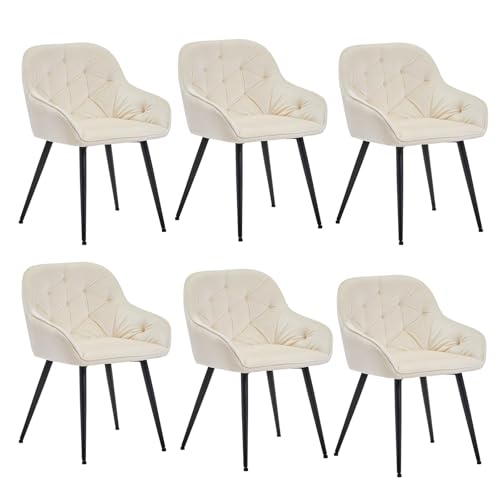 CLIPOP Esszimmerstühle 6er Set Samt Armlehnenstühle Gepolstert Polsterstuhl Küchenstuhl Wohnzimmerstuhl Freizeitstuhl mit Armlehne und Metallbeinen, Beige von CLIPOP