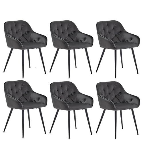 CLIPOP Esszimmerstühle 6er Set Samt Armlehnenstühle Gepolstert Polsterstuhl Küchenstuhl Wohnzimmerstuhl Freizeitstuhl mit Armlehne und Metallbeinen,Grau von CLIPOP