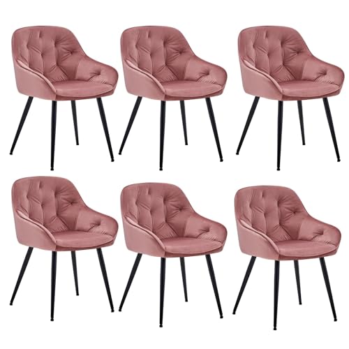 CLIPOP Esszimmerstühle 6er Set Samt Armlehnenstühle Gepolstert Polsterstuhl Küchenstuhl Wohnzimmerstuhl Freizeitstuhl mit Armlehne und Metallbeinen,Rosa von CLIPOP