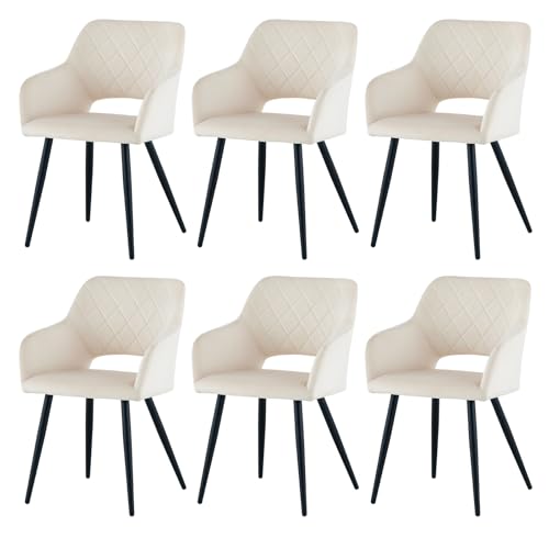 CLIPOP Esszimmerstühle 6er Set Samt Creme Polsterstühle bis 150 kg belastbar, Stühle für Esszimmer, Wohnzimmer, Schlafzimmer (6er, Samt Beige) von CLIPOP