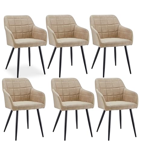 CLIPOP Esszimmerstühle 6er Set Stühle mit Armlehne, Kunstleder Bezug, Esszimmerstuhl Küchenstuhl Polsterstuhl, Stühle für Esszimmer (Kunstleder Beige, 6er Set) von CLIPOP