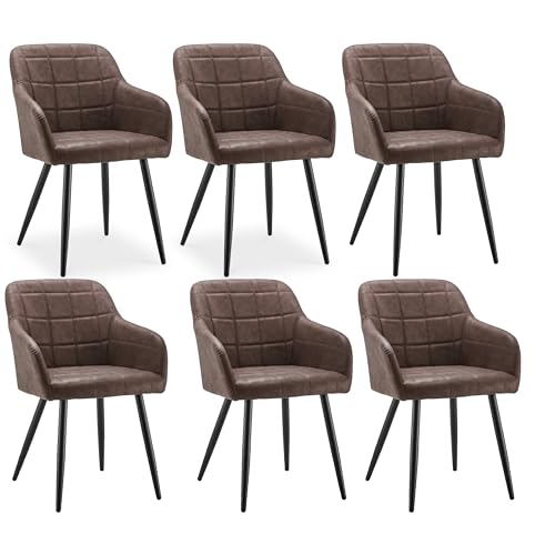 CLIPOP Esszimmerstühle 6er Set Stühle mit Armlehne, Kunstleder Bezug, Esszimmerstuhl Küchenstuhl Polsterstuhl, Stühle für Esszimmer (Kunstleder Braun, 6er Set) von CLIPOP