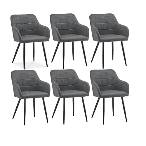 CLIPOP Esszimmerstühle 6er Set Stühle mit Armlehne, Leinen Bezug, Esszimmerstuhl Küchenstuhl Polsterstuhl, Stühle für Esszimmer (Leinen Grau, 6er Set) von CLIPOP