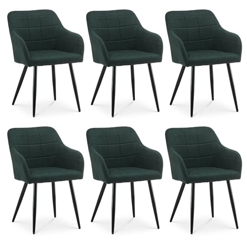 CLIPOP Esszimmerstühle 6er Set Stühle mit Armlehne, Leinen Bezug, Esszimmerstuhl Küchenstuhl Polsterstuhl, Stühle für Esszimmer (Leinen Grün, 6er Set) von CLIPOP