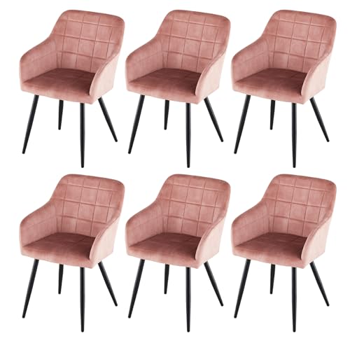 CLIPOP Esszimmerstühle 6er Set Stühle mit Armlehne, Samt Bezug, Esszimmerstuhl Küchenstuhl Polsterstuhl, Stühle für Esszimmer (6, Samt Rosa) von CLIPOP