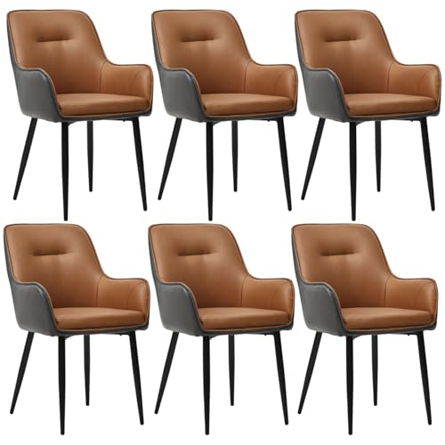 CLIPOP Esszimmerstühle 6er Set mit Armlehne Kunstleder Gepolstert Küchenstuhl,Akzent Sessel Esszimmerstuhl Colorblock Loungesessel Wohnzimmer Empfangstühle für Esszimmer Küche von CLIPOP