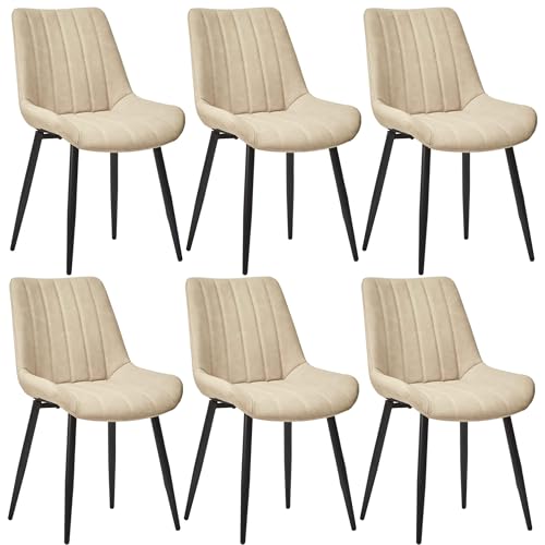 CLIPOP Esszimmerstühle 6er Set mit Metallbeinen, Küchen Stühle für Esszimmer Büro Restaurant (Kunstleder Beige, 6er Set Essstühle) von CLIPOP