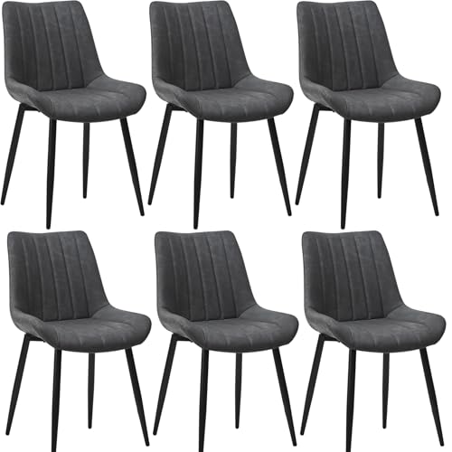 CLIPOP Esszimmerstühle 6er Set mit Metallbeinen, Küchen Stühle für Esszimmer Büro Restaurant (Kunstleder Grau, 6er Essstühle) von CLIPOP