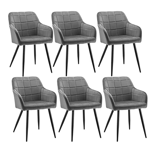 CLIPOP Esszimmerstühle 6er Set Stühle mit Armlehne, Samt Bezug, Esszimmerstuhl Küchenstuhl Polsterstuhl, Stühle für Esszimmer (Samt Grau, 6er Set) von CLIPOP