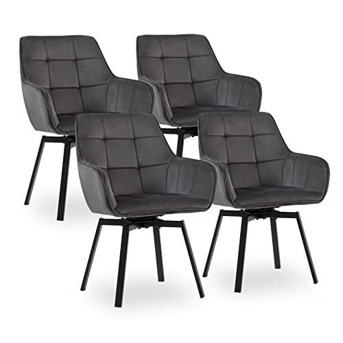 CLIPOP Esszimmerstühle Drehbar Set mit Armlehne, Samt Polsterstuhl Gepolstert Sitz Küchenstuhl Drehstuhl Armlehnenstuhl für Esszimmer Wohnzimmer Büro (4er Set, Samt Dunkelgrau) von CLIPOP