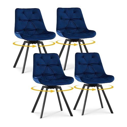 CLIPOP Esszimmerstühle Drehbar Samt Drehstuhl Küchenstuhl Polsterstuhl Bequemer Esstischstuhl mit Rückenlehne,Essstühle für Esszimmer Wohnzimmer Küche (Blau, 4er Set) von CLIPOP