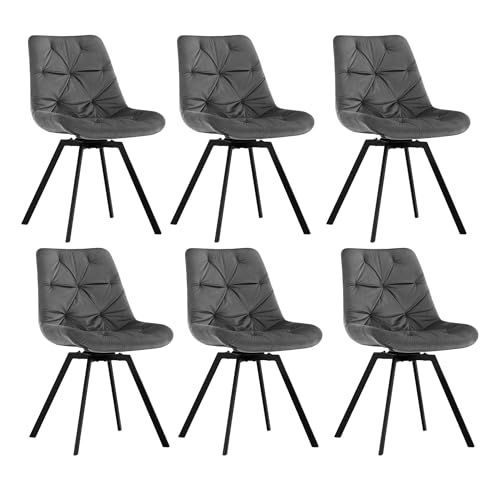 CLIPOP Esszimmerstühle Drehbar Samt Drehstuhl Küchenstuhl Polsterstuhl Bequemer Esstischstuhl mit Rückenlehne,Essstühle für Esszimmer Wohnzimmer Küche (Grau, 6er Set) von CLIPOP