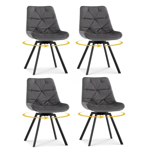 CLIPOP Esszimmerstühle Drehbar Samt Drehstuhl Küchenstuhl Polsterstuhl Bequemer Esstischstuhl mit Rückenlehne,Essstühle für Esszimmer Wohnzimmer Küche (Grau, 4er Set) von CLIPOP