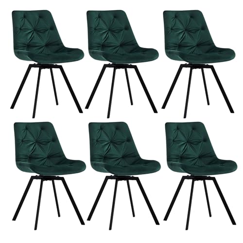 CLIPOP Esszimmerstühle Drehbar Samt Drehstuhl Küchenstuhl Polsterstuhl Bequemer Esstischstuhl mit Rückenlehne,Essstühle für Esszimmer Wohnzimmer Küche (Grün, 6er Set) von CLIPOP