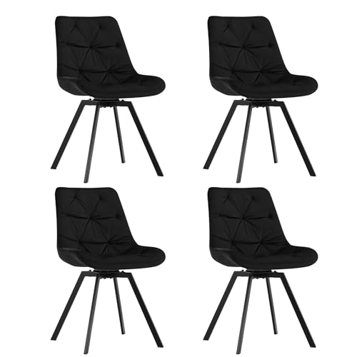 CLIPOP Esszimmerstühle Drehbar Samt Drehstuhl Küchenstuhl Polsterstuhl Bequemer Esstischstuhl mit Rückenlehne,Essstühle für Esszimmer Wohnzimmer Küche (Schwarz, 4er Set) von CLIPOP