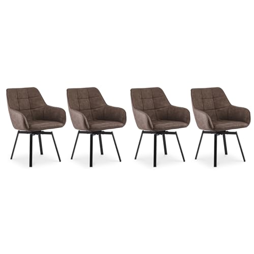 CLIPOP Esszimmerstühle Drehbar Set mit Armlehne, Kunstleder Polsterstuhl Gepolstert Sitz Küchenstuhl Drehstuhl Armlehnenstuhl für Esszimmer Wohnzimmer Büro (4er Set, Kunstleder Braun) von CLIPOP
