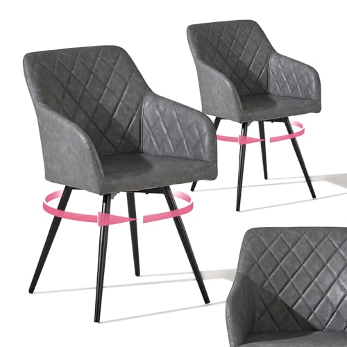 CLIPOP Esszimmerstühle Drehbar Set mit Armlehne, Kunstleder Polsterstuhl Küchenstuhl Drehstuhl Armlehnenstuhl für Esszimmer Wohnzimmer Büro (Kunstleder Hellgrau, 2er Set) von CLIPOP
