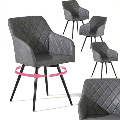 CLIPOP Esszimmerstühle Drehbar Set mit Armlehne, Kunstleder Polsterstuhl Küchenstuhl Drehstuhl Armlehnenstuhl für Esszimmer Wohnzimmer Büro (Kunstleder Hellgrau, 4er Set) von CLIPOP