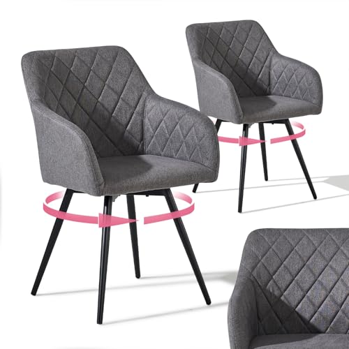 CLIPOP Esszimmerstühle Drehbar Set mit Armlehne, Kunstleder Polsterstuhl Küchenstuhl Drehstuhl Armlehnenstuhl für Esszimmer Wohnzimmer Büro (Leinen Dunkelgrau, 2er Set) von CLIPOP