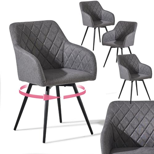 CLIPOP Esszimmerstühle Drehbar Set mit Armlehne, Kunstleder Polsterstuhl Küchenstuhl Drehstuhl Armlehnenstuhl für Esszimmer Wohnzimmer Büro (Leinen Dunkelgrau, 4er Set) von CLIPOP