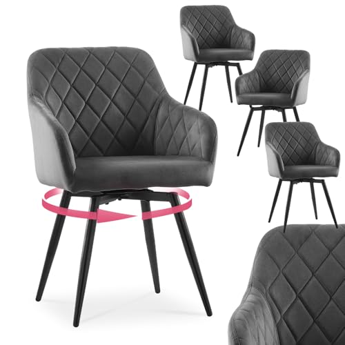 CLIPOP Esszimmerstühle Drehbar Set mit Armlehne, Kunstleder Polsterstuhl Küchenstuhl Drehstuhl Armlehnenstuhl für Esszimmer Wohnzimmer Büro (Samt Grau, 4er Set) von CLIPOP