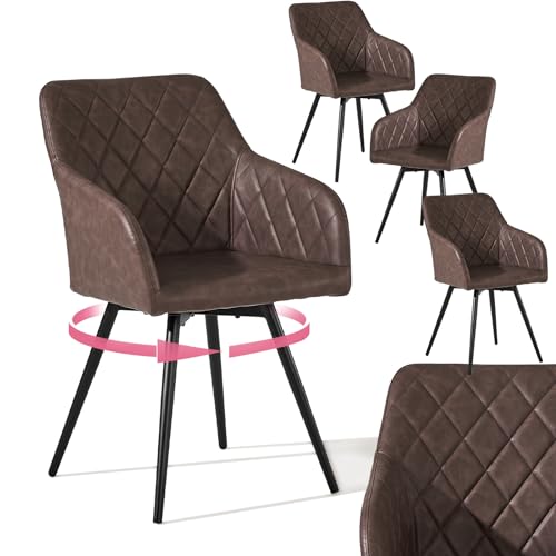 CLIPOP Esszimmerstühle Drehbar Set mit Armlehne, Kunstlelder Polsterstuhl Gepolstert Sitz Küchenstuhl Drehstuhl Armlehnenstuhl für Esszimmer Wohnzimmer Büro (Kunstleder Braun, 4er Set) von CLIPOP