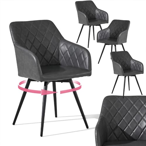 CLIPOP Esszimmerstühle Drehbar Set mit Armlehne, Kunstlelder Polsterstuhl Gepolstert Sitz Küchenstuhl Drehstuhl Armlehnenstuhl für Esszimmer Wohnzimmer Büro (Kunstleder Grau, 4er Set) von CLIPOP