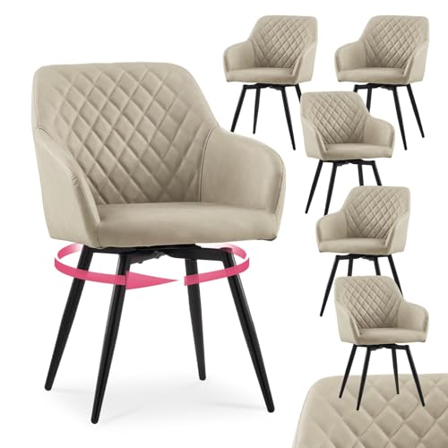 CLIPOP Esszimmerstühle Drehbar Set mit Armlehne, Polsterstuhl Küchenstuhl Drehstuhl Armlehnenstuhl für Esszimmer Wohnzimmer Büro (Kunstleder Beige, 6er Set) von CLIPOP