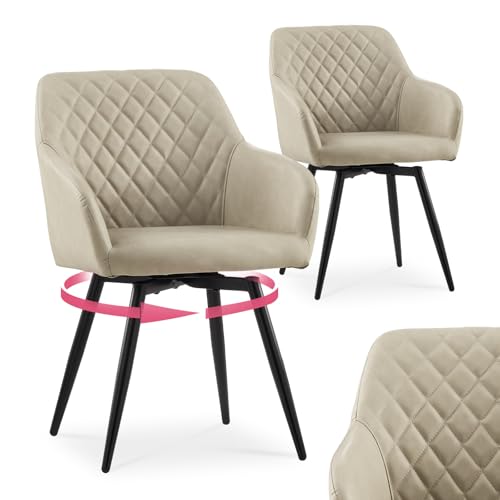 CLIPOP Esszimmerstühle Drehbar Set mit Armlehne, Samt Polsterstuhl Gepolstert Sitz Küchenstuhl Drehstuhl Armlehnenstuhl für Esszimmer Wohnzimmer Büro (Kunstleder Beige, 2er Set) von CLIPOP