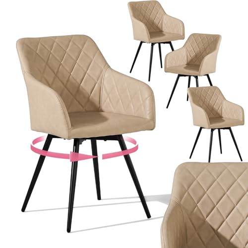 CLIPOP Esszimmerstühle Drehbar Set mit Armlehne, Kunstlelder Polsterstuhl Gepolstert Sitz Küchenstuhl Drehstuhl Armlehnenstuhl für Esszimmer Wohnzimmer Büro (Kunstleder Beige, 4er Set) von CLIPOP