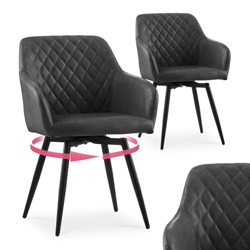 CLIPOP Esszimmerstühle Drehbar Set mit Armlehne, Samt Polsterstuhl Gepolstert Sitz Küchenstuhl Drehstuhl Armlehnenstuhl für Esszimmer Wohnzimmer Büro (Kunstleder Grau, 2er Set) von CLIPOP