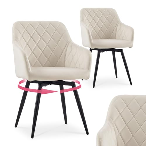 CLIPOP Esszimmerstühle Drehbar Set mit Armlehne, Samt Polsterstuhl Gepolstert Sitz Küchenstuhl Drehstuhl Armlehnenstuhl für Esszimmer Wohnzimmer Büro (Samt Beige, 2er Set) von CLIPOP