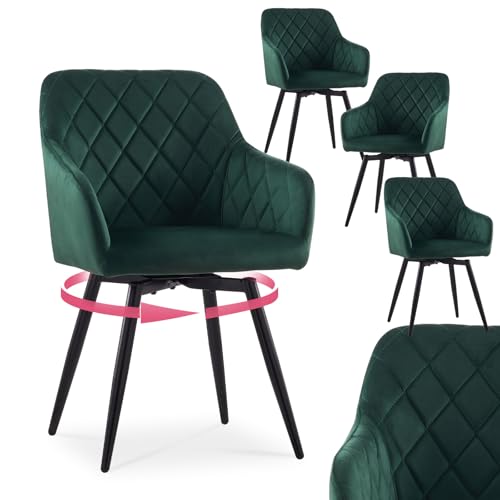 CLIPOP Esszimmerstühle Drehbar Set mit Armlehne, Samt Polsterstuhl Gepolstert Sitz Küchenstuhl Drehstuhl Armlehnenstuhl für Esszimmer Wohnzimmer Büro (Samt Grün, 4er Set) von CLIPOP