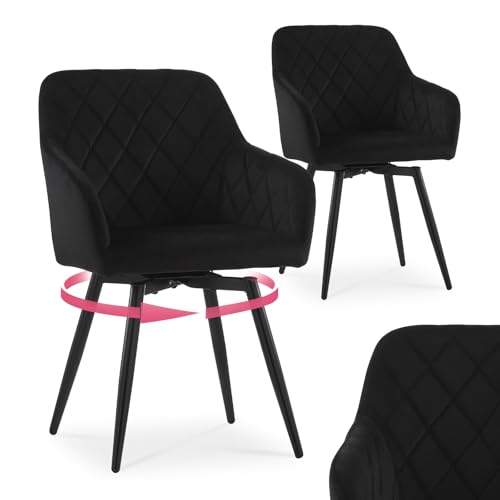 CLIPOP Esszimmerstühle Drehbar Set mit Armlehne, Samt Polsterstuhl Gepolstert Sitz Küchenstuhl Drehstuhl Armlehnenstuhl für Esszimmer Wohnzimmer Büro (Samt Schwarz, 2er Set) von CLIPOP