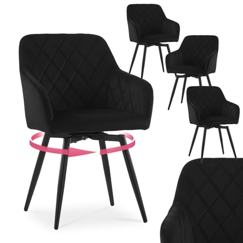 CLIPOP Esszimmerstühle Drehbar Set mit Armlehne, Samt Polsterstuhl Gepolstert Sitz Küchenstuhl Drehstuhl Armlehnenstuhl für Esszimmer Wohnzimmer Büro (Samt Schwarz, 4er Set) von CLIPOP
